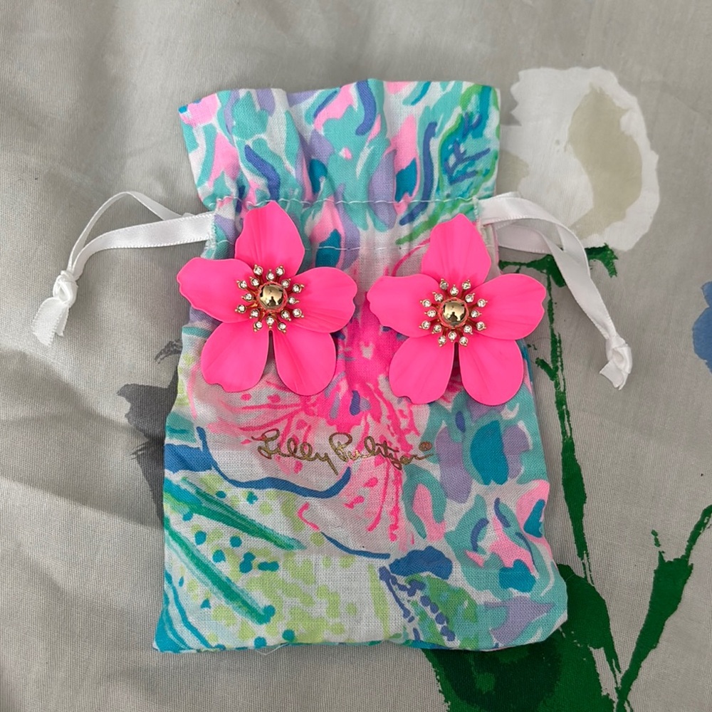 Lilly Pulitzer Pink and Gold Floral Statement Earrings